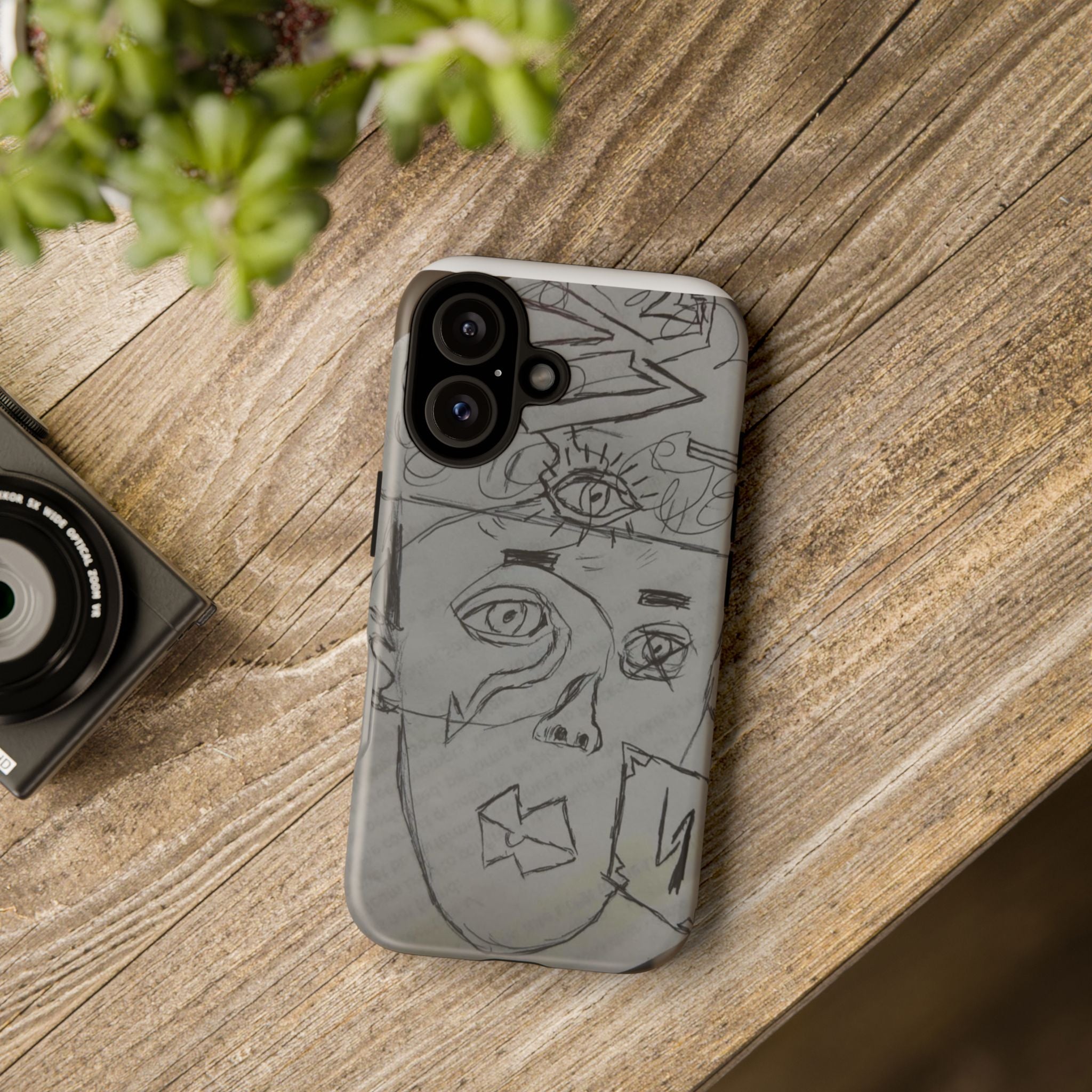 Abstract Doodle Face Phone Case – Sketch Art Protective Cover