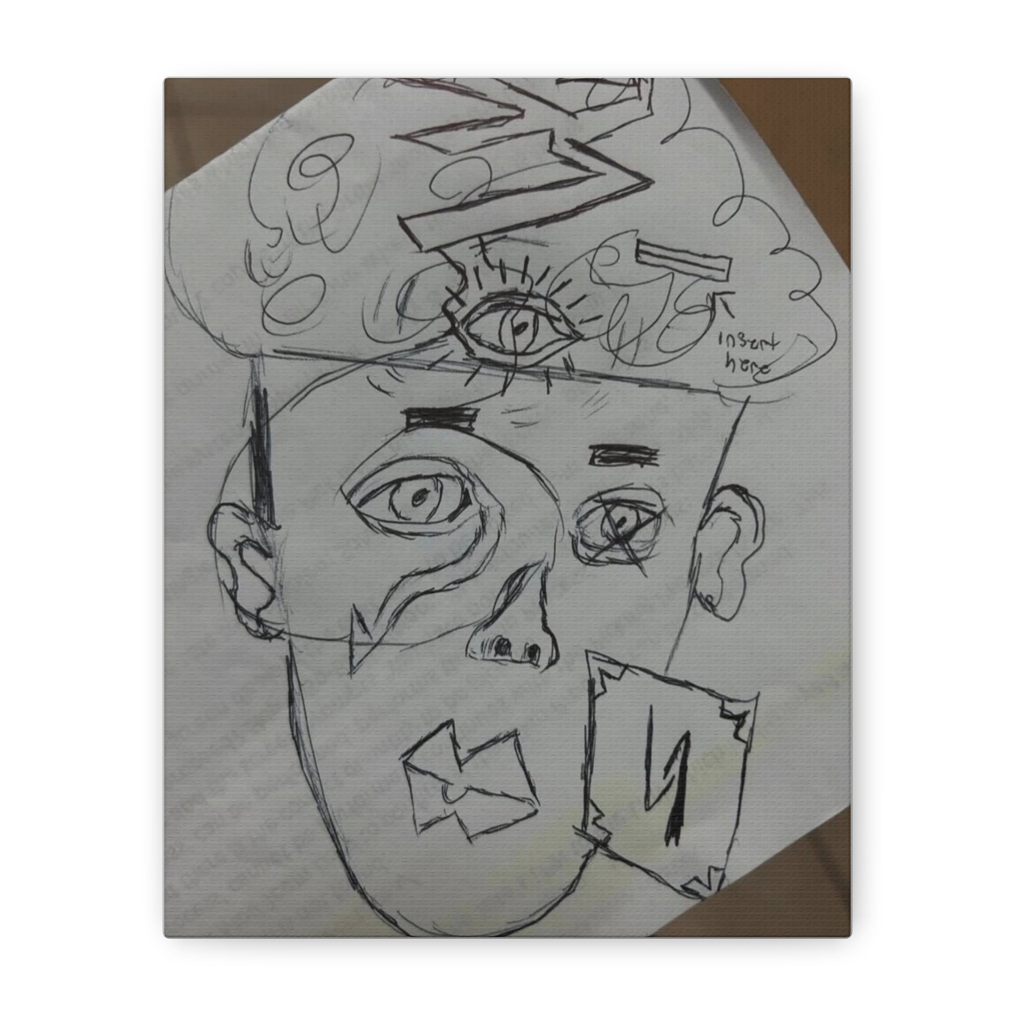 Surreal Sketch Face Canvas, Matte Stretched Wall Art | Abstract Line Drawing