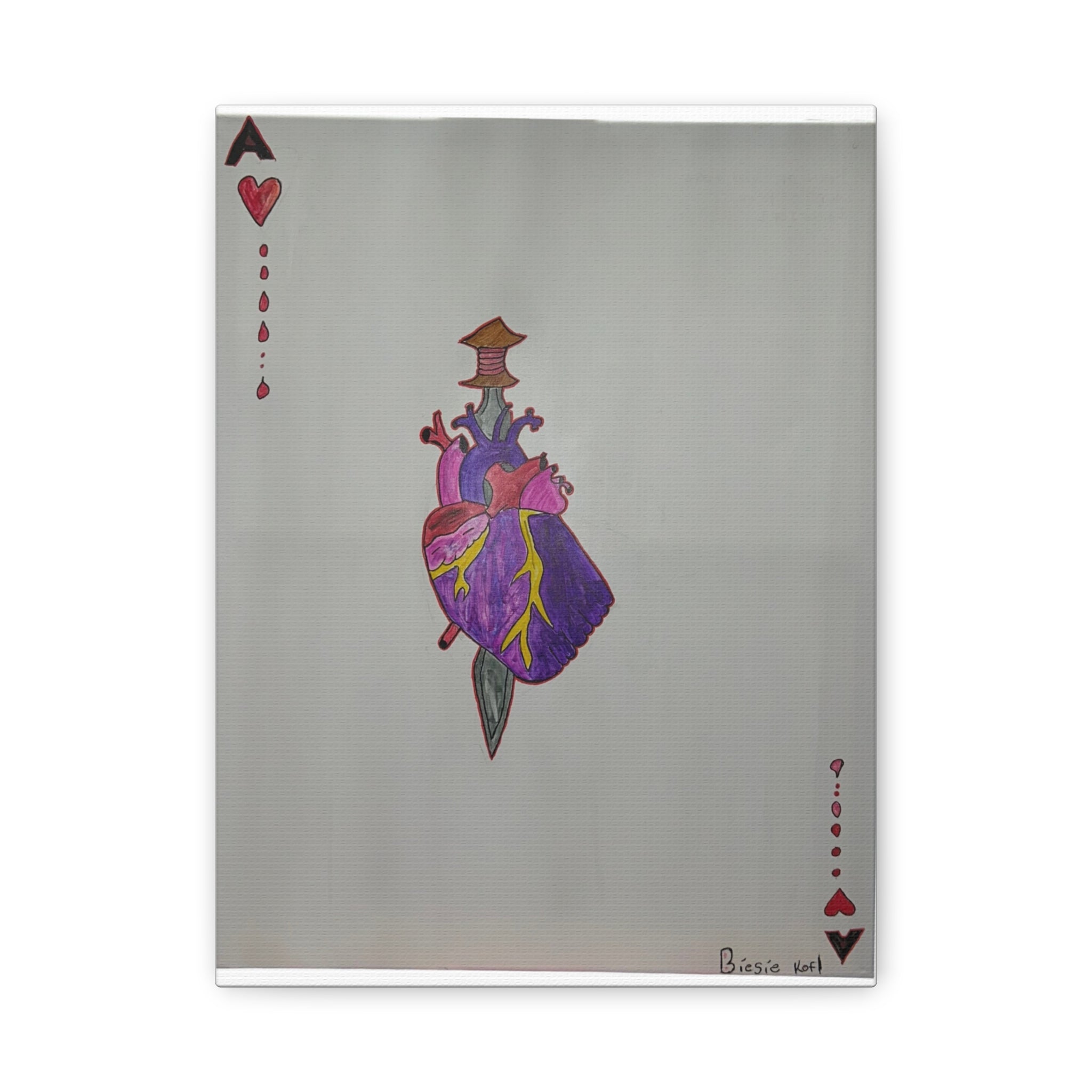 Ace of Hearts  Canvas — Stabbed Heart Playing Card Art