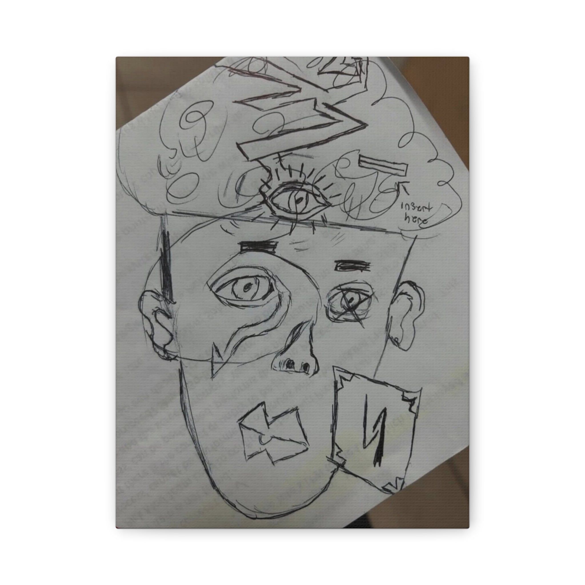 Surreal Sketch Face Canvas, Matte Stretched Wall Art | Abstract Line Drawing